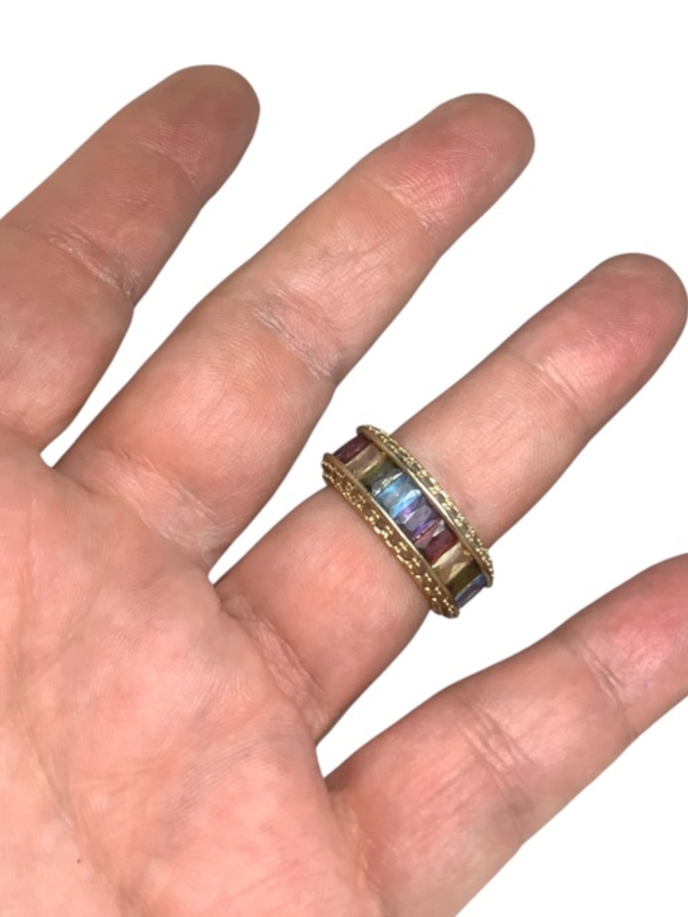 Premier Designs Gold Tone Multicolor Gem Eternity Band Ring